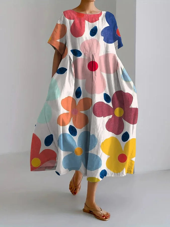 ELIANA | Robe Midi Fleurie au Style Décontracté et Confort Estival pour des Jours Colorés