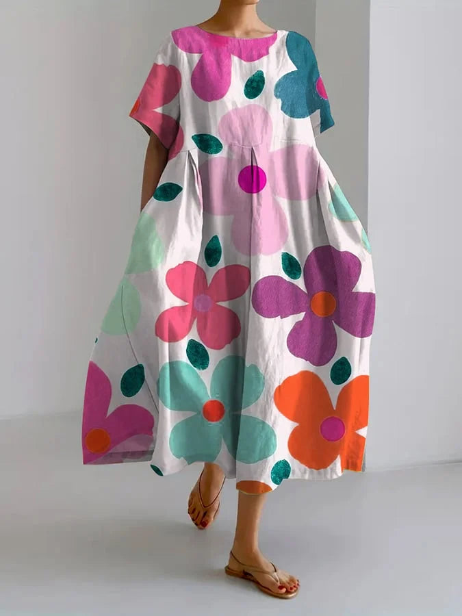ELIANA | Robe Midi Fleurie au Style Décontracté et Confort Estival pour des Jours Colorés