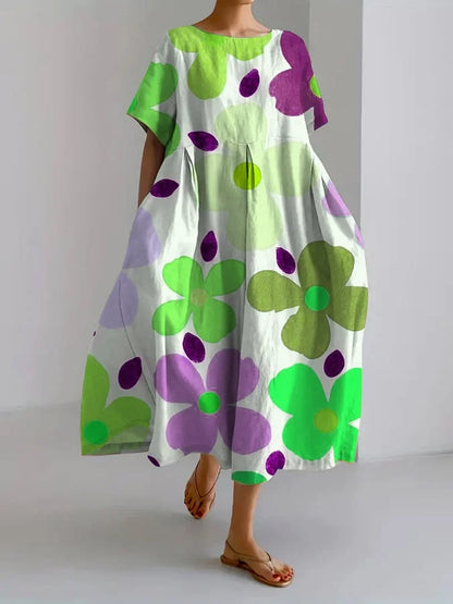ELIANA | Robe Midi Fleurie au Style Décontracté et Confort Estival pour des Jours Colorés