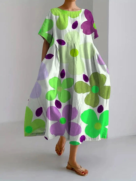 ELIANA | Robe Midi Fleurie au Style Décontracté et Confort Estival pour des Jours Colorés